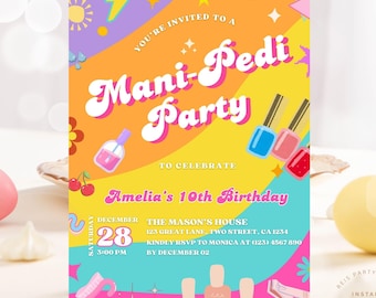 Mani Birthday Party Invitation, birthday party invite, Spa Day Birthday Party, Manicure Birthday, Nail Polish Themed Party, Canva Editable