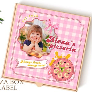 Pink Pizza Box Labels with Photo - Pizza Theme Birthday Favors - Pizza Party Birthday - Italian Party Pizza Box Labels Printable Editable