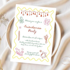 Hand Drawn Christmas Party Invitation, Friendsmas Party Invite, Scribble Christmas Invitation, Cute Colors Doodle Friendsmas PRINTABLE