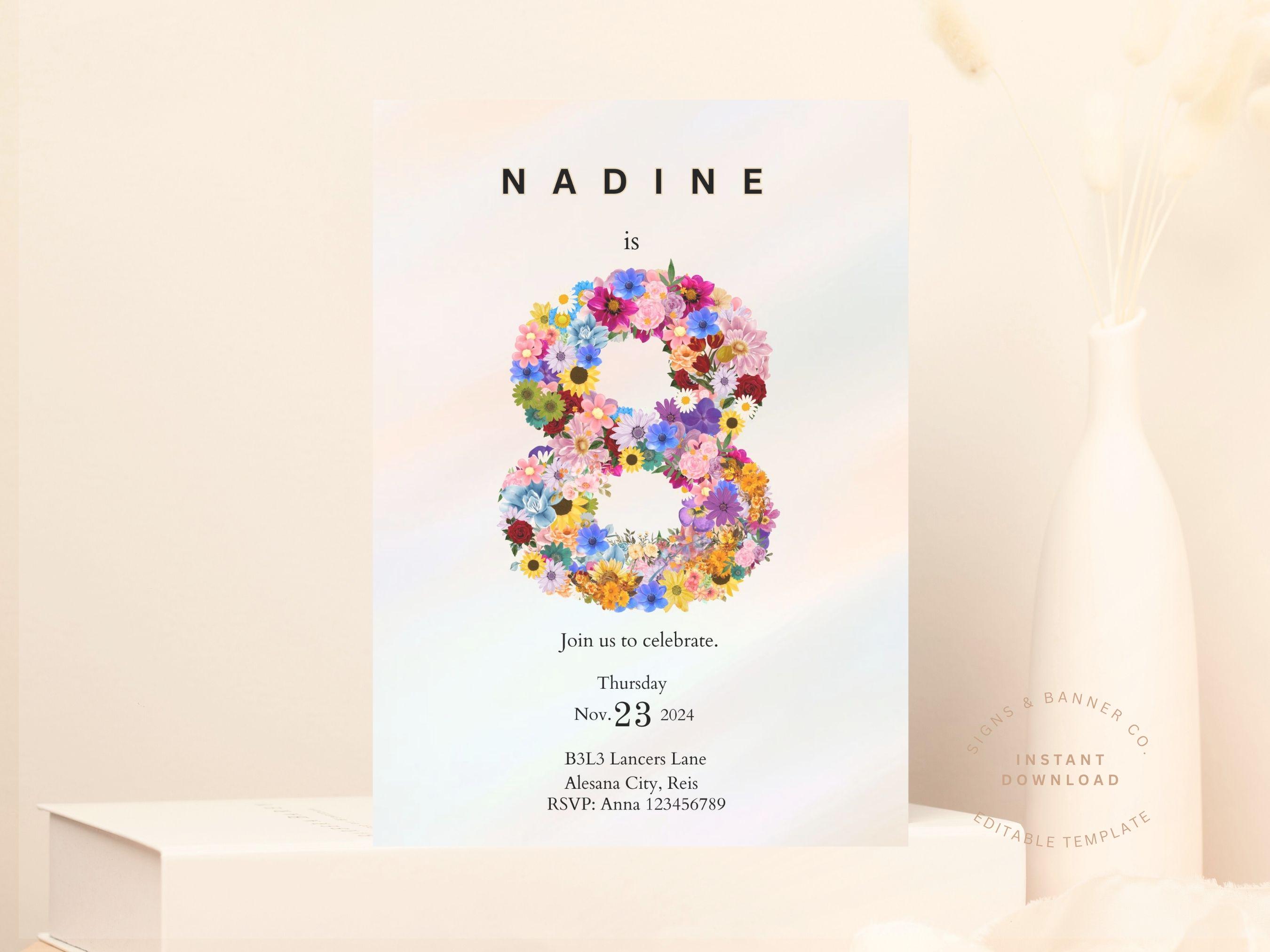 JEWEL Editable 8th Floral Invitation - Etsy