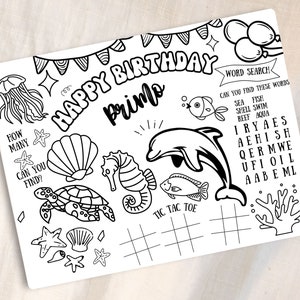 Editable Under the Sea coloring page | Placemat coloring page | Any Age | Under the Sea birthday | Under the Sea Party Activity