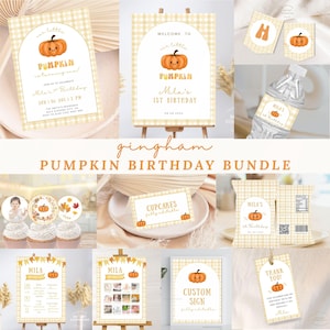 小さなパンプキンの誕生日招待状セット、小さなパンプキンの誕生日デコレーション、秋の誕生日セット、パンプキンの1歳の誕生日セット、誕生日デコレーション