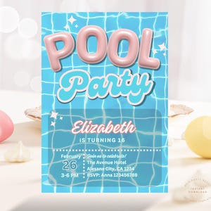 Editable Girls Pool Party Birthday Invitation Template Pool Party Birthday Party Invite Girls Teenage Birthday Invite Digital Download