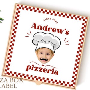 Checkered Pizza Box Custom Face Printable White Red Pizza Mustache Party Decoration Chef Birthday Italian Party Decor Personalized Label
