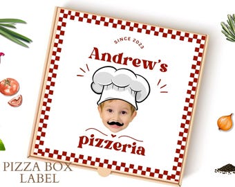 Checkered Pizza Box Custom Face Printable White Red Pizza Mustache Party Decoration Chef Birthday Italian Party Decor Personalized Label