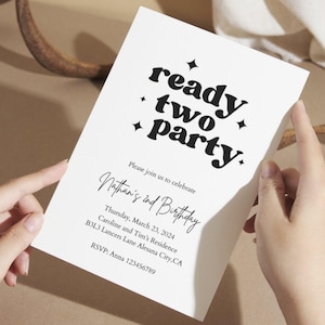 Minimal 2nd Birthday Invite, Boy Editable Invite, Girl Second Birthday Invitation Template, Ready Two Party invitation