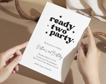 Minimal 2nd Birthday Invite, Boy Editable Invite, Girl Second Birthday Invitation Template, Ready Two Party invitation
