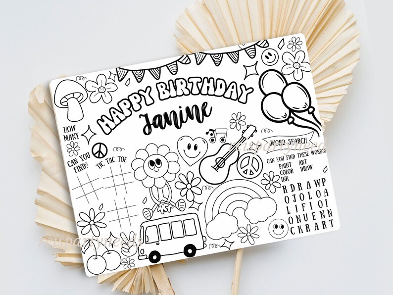 Personalized Groovy Coloring Pages, Retro Birthday Party Coloring ...