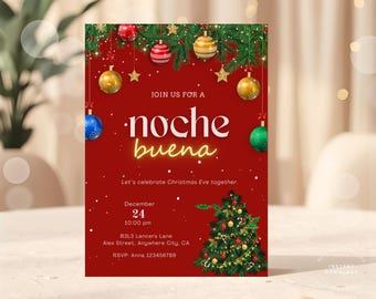 Editable Noche Buena Invitation - Christmas Celebration Invitation - Noche Buena - Christmas Evite - Red Christmas Party - Digital Download