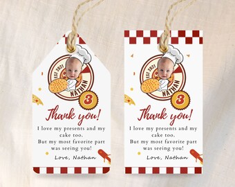 Etiqueta de agradecimento para festa de pizza, modelo editável, etiqueta de agradecimento para festa de pizza, aniversário, decoração de festa de pizza infantil, etiqueta de presente, etiqueta de lembrancinha, faça você mesmo