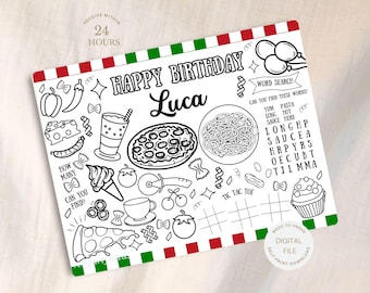 Benutzerdefinierte Name italienische Geburtstag Malvorlage | Heilige Cannoli Aktivität | Heilige Ravioli | Pizza-Party | Geburtstags-Spiel | Bday Party Mitbringsel Färbung