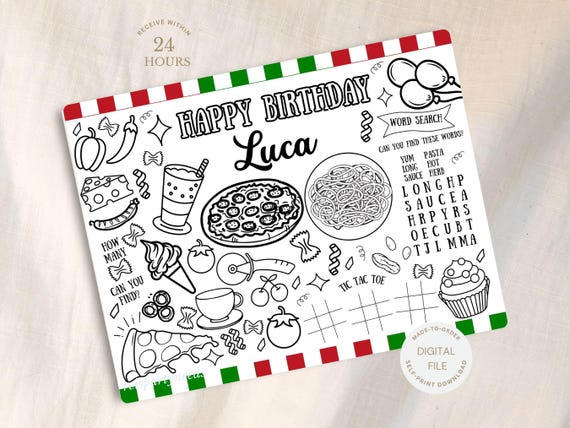 Custom Name Italian Birthday Coloring Sheet | Holy Cannoli Activity | Holy Ravioli | Pizza Party | Birthday Game | Bday Party Favor Coloring