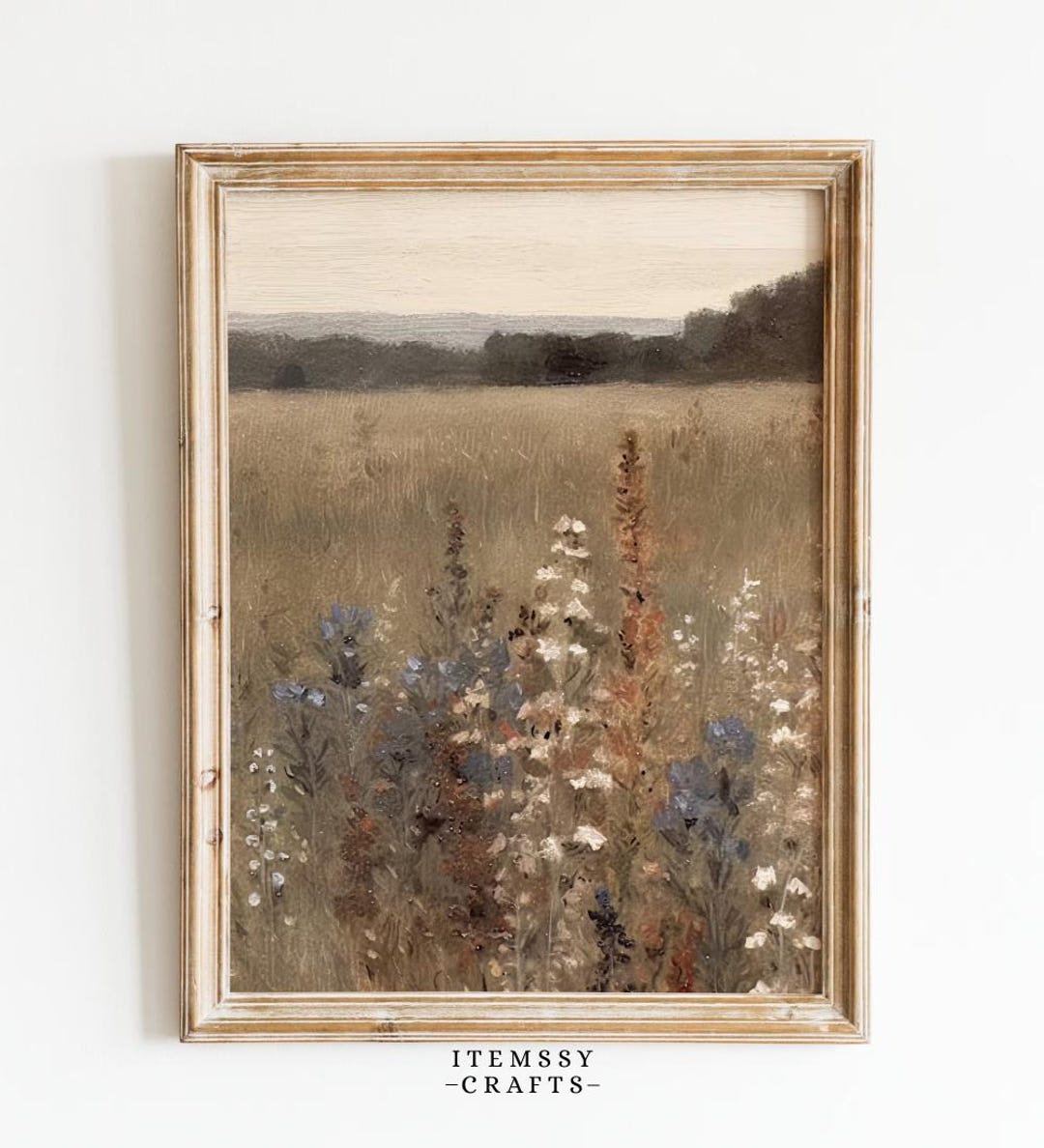 Wildflower Field Landscape Oil Painting | Vintage Country Floral Wall ...