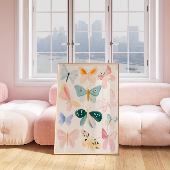 Pastel Butterfly Wall Art | Whimsical Colorful Insect Illustration | Cute Girls Room Decor | Printable Nursery Artwork | Digital Download