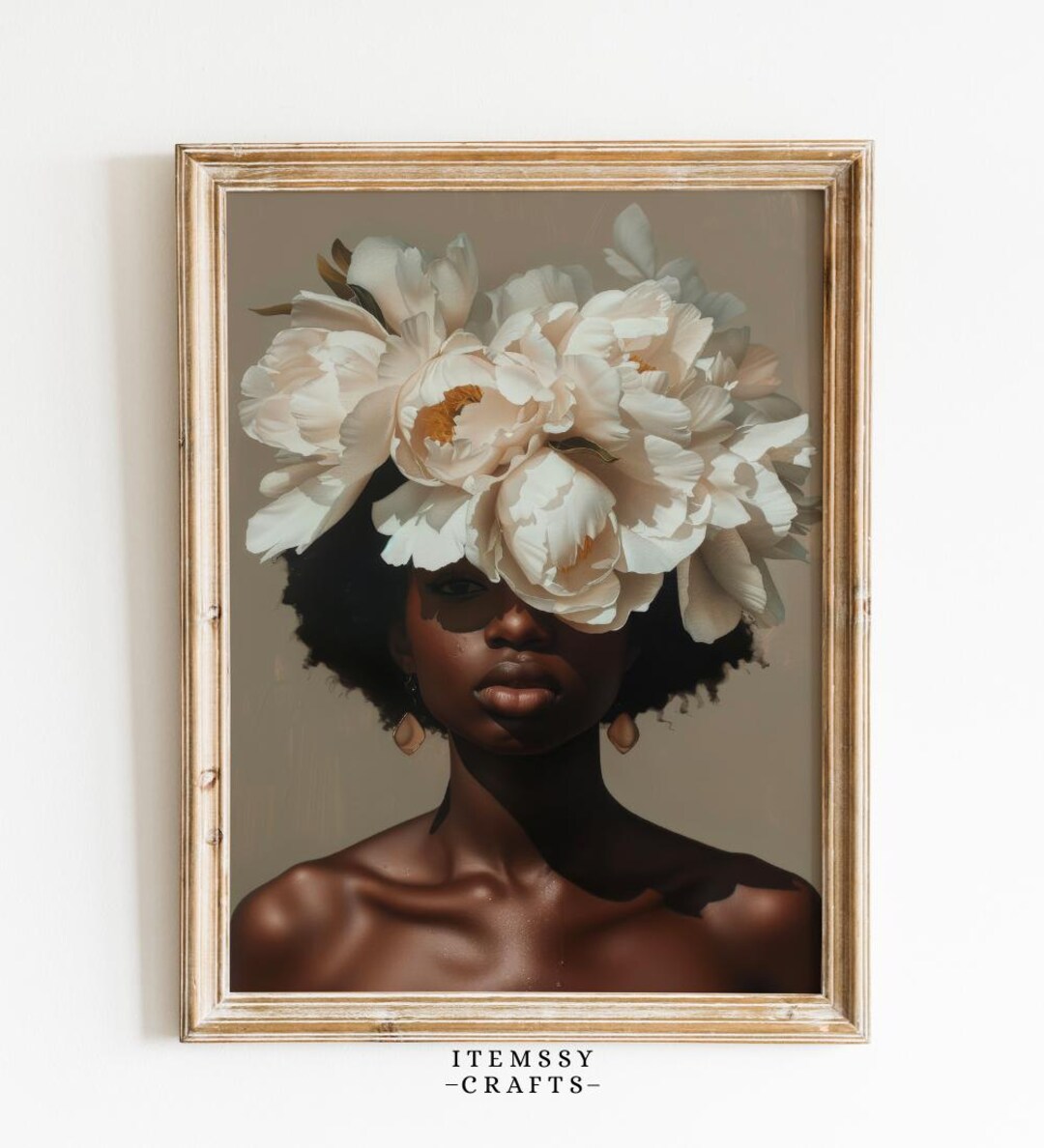 African Woman Floral Wall Art – Elegant Modern Black Portrait, Boho ...