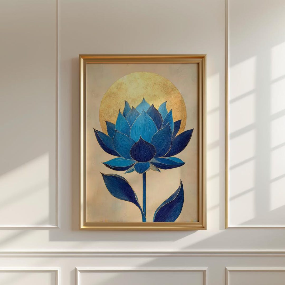 Blue Lotus Wall Art – Minimalist Zen Boho Print, Spiritual Botanical ...
