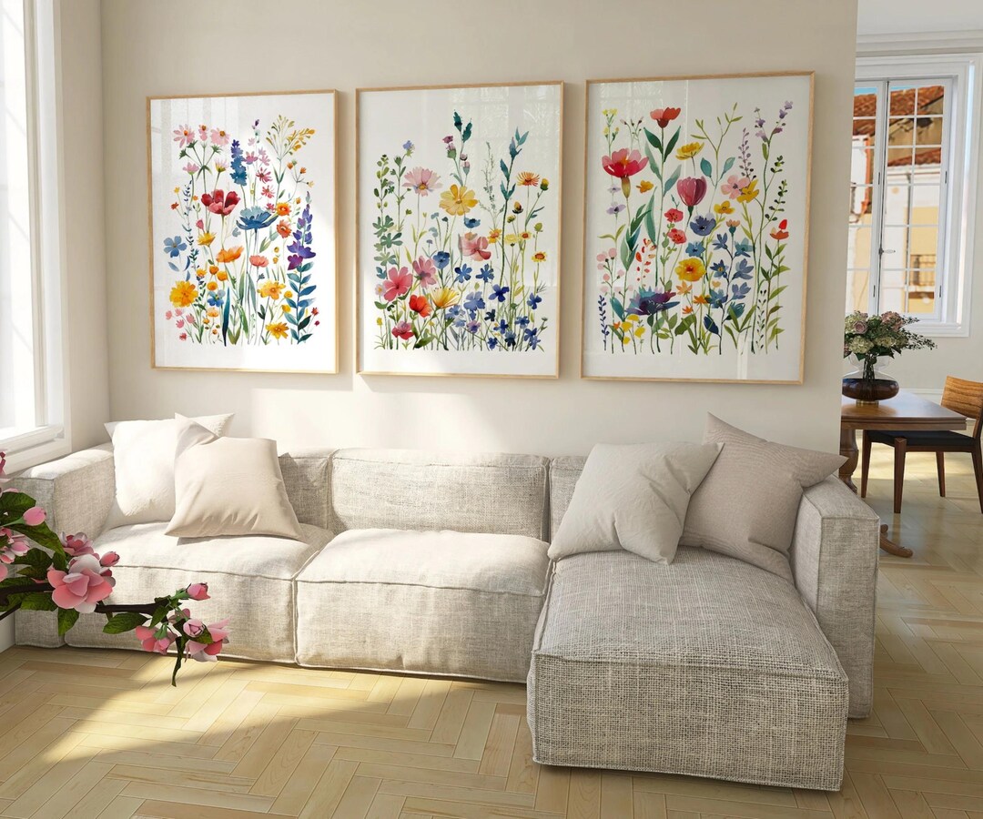 Colorful Wildflower Wall Art Set of 3 | Bright Floral Watercolor Prints ...