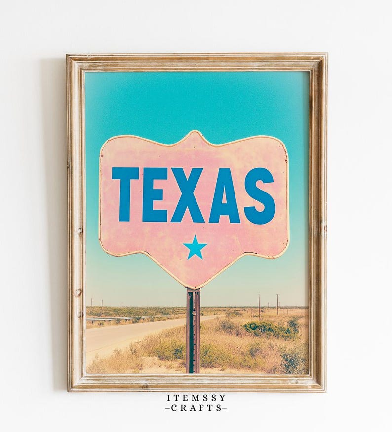 Texas Rustic Sign Vintage Texas Road Sign Photography Print | Retro Pastel Desert Highway ...