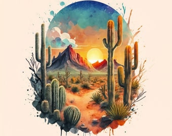 Desert Landscape png, Desert Landscape Clipart, digital graphics, desert cactus clipart, PNG format, Transparent Background, commercial use