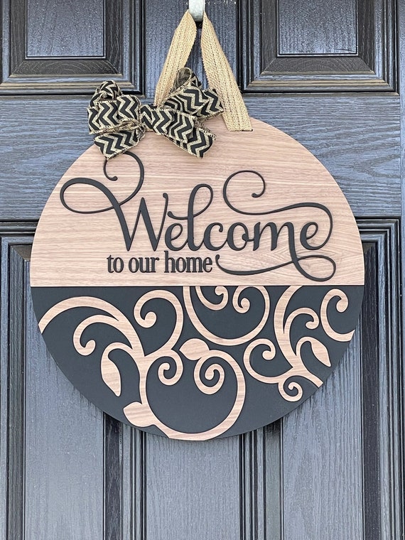 Welcome to our Home SVG File, Glowforge Files, Welcome Door Sign svg, cricut files, Welcome with Swirls svg,Laser Files, Welcome Door Hanger