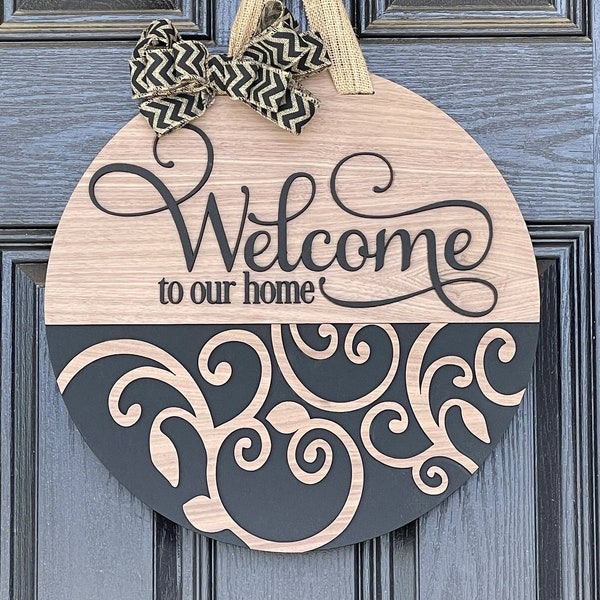 Welcome to our Home SVG File, Glowforge Files, Welcome Door Sign svg, cricut files, Welcome with Swirls svg,Laser Files, Welcome Door Hanger