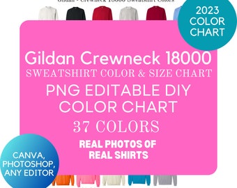 Gildan 18000 Color Chart, Gildan 18000 size chart included, G180 Color chart , Gildan Sweatshirt Color Chart, G180 Mockup Bundle