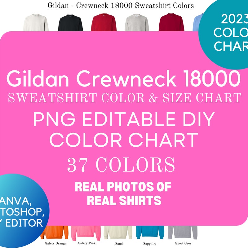 Color Chart Gildan 18000 Etsy
