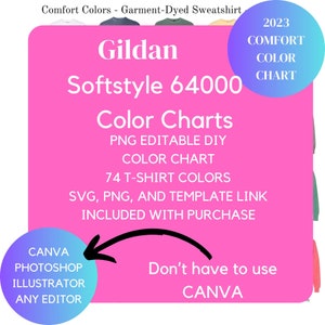 Gildan 64000 Mockup, Tabella colori modificabile Gildan 64000, Tabella taglie inclusa, mockup di tshirt, Pacchetto Mockup, Gildan, 64000, Gildan Softstyle