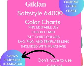 Maqueta Gildan 64000, carta de colores editable Gildan 64000, tabla de tallas incluida, maqueta de camiseta, paquete de maquetas, gildan, 64000, Gildan Softstyle