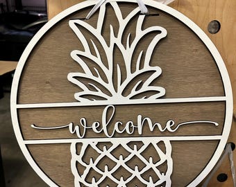 Letrero de puerta de bienvenida con forma de piña, archivo SVG, archivos Glowforge, letrero de puerta de bienvenida svg, letrero de puerta de bienvenida svg, archivos láser, colgador de puerta de bienvenida