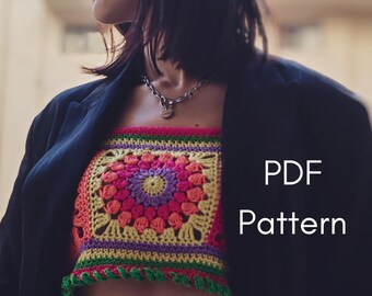 Crochet Crop Top Granny Squares Pattern PDF, crochet top pattern, summer top pattern, crochet boho top pattern, crochet beach dress pattern