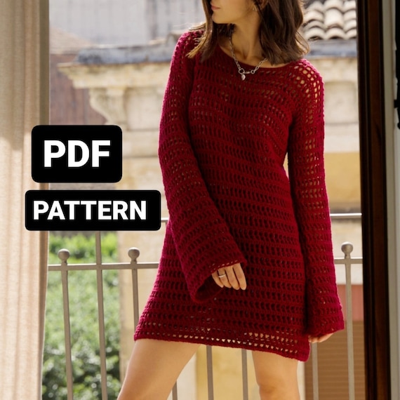 Crochet dress pattern, Crochet boho dress pattern, Crochet dress pattern women, Long sleeve dress pattern, Crochet dress PDF