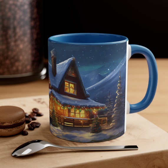 Christmas Mountain House Coffee Mug 11oz, Seasonal Decor, Holiday Gifts