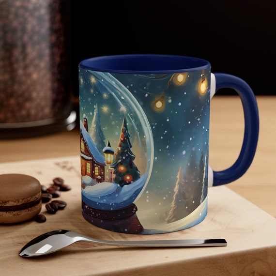Christmas Scene Winter Snowglobe Coffee Mug 11oz, Seasonal Decor, Holiday Gifts