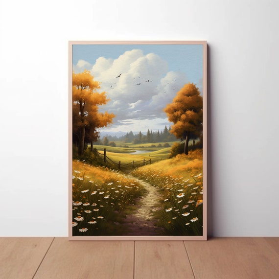 Golden Autumn Pathway - A Tranquil Landscape Digital Art