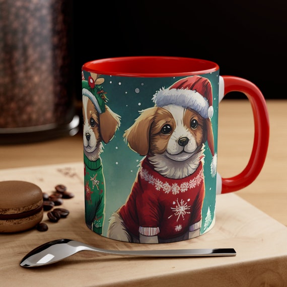 Christmas Puppies Coffee Mug 11oz, Seasonal Decor, Holiday Gifts