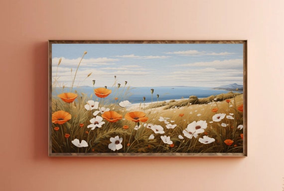 Landscape Digital Download Samsung Frame TV Art, Serene, Country Painting, Wildflowers