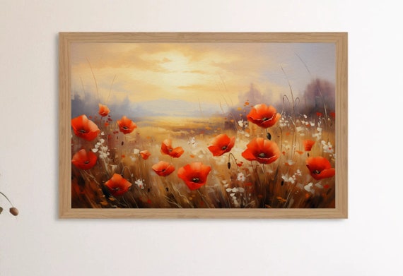 Landscape Digital Download Samsung Frame TV Art, Serene, Country Painting, Wildflowers, Poppies