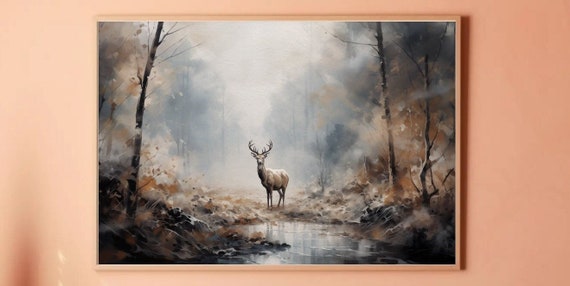 Deer in the Forest Landscape Digital Download Samsung Frame TV Art, Serene, Country Painting,
