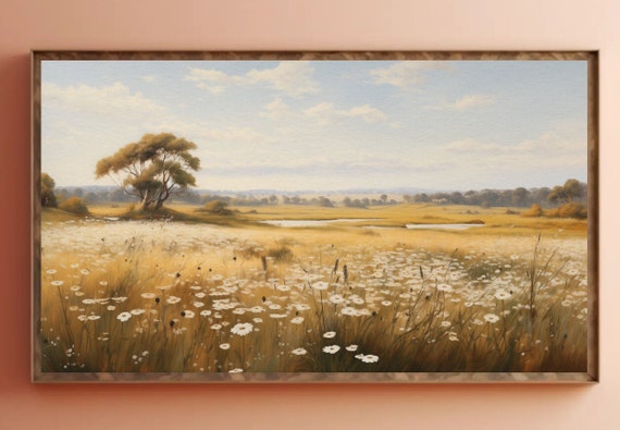Serene Countryside Landscape Digital Download Samsung Frame TV Art 4k,  Wildflower Field, Meadow, Warm Tone Landscape, Country Painting