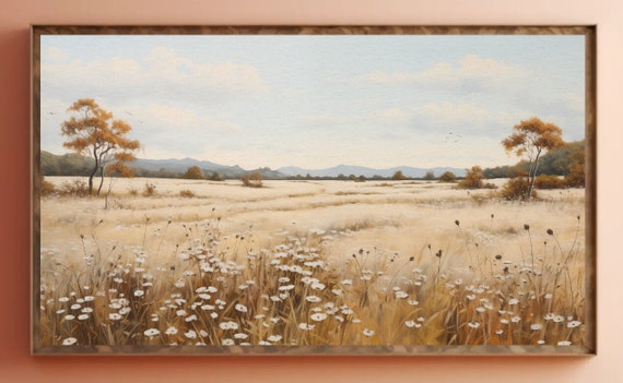 Autumn Countryside Landscape Digital Download Samsung Frame TV Art,  Wildflower Field, Flower Meadow, Warm Tone, Serene, Country Painting