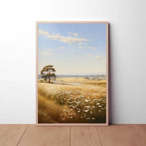 Golden Fields and Blue Skies: A Serene Landscape Painting
