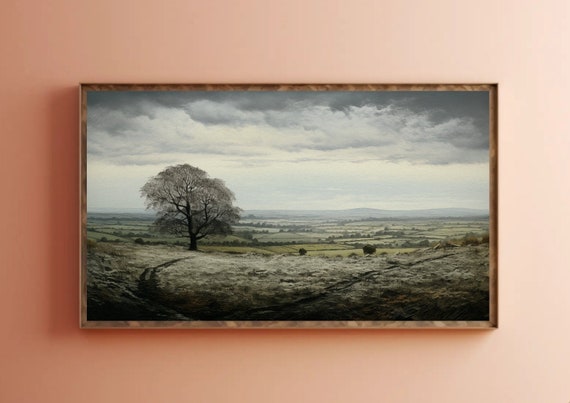 Countryside Landscape Digital Download Samsung Frame TV Art, Serene, Country Painting, cloudy sky