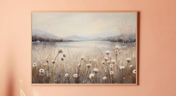 Landscape Digital Download Samsung Frame TV Art, Serene, Country Painting, Wildflowers, Waterfront