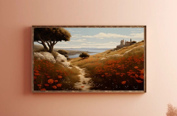 Ocean Backdrop Landscape Digital Download Samsung Frame TV Art, Serene, Country Painting, Wildflowers