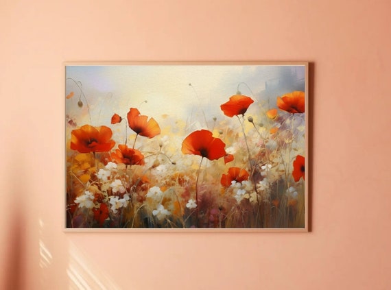 Landscape Digital Download Samsung Frame TV Art, Serene, Country Painting, Wildflowers, Poppies, Field of Flowers