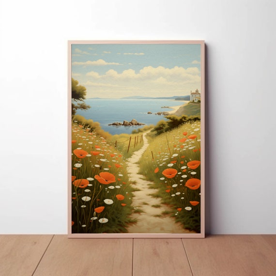 Serene Coastal Pathway: Digital Painting