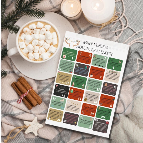 Red Green Colorful Illustrated Mindfulness Adventskalendar Digital | Achtsamkeit Adventskalender | Christmas Advent Kalender pdf