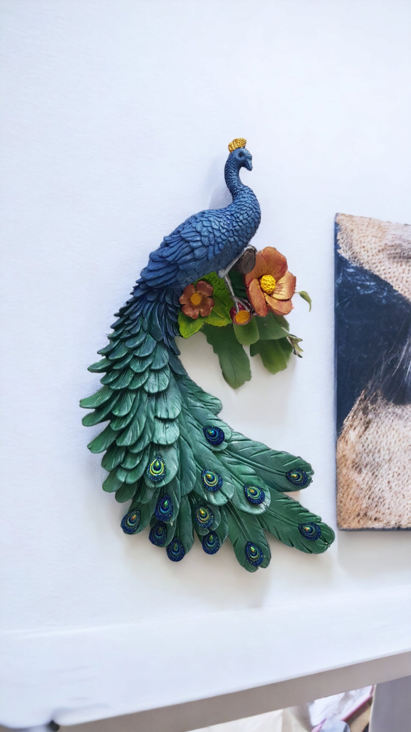 Vintage Peacock Wall Art Living Room Wood Sign Peacock Decor Framed