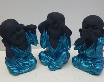 Set of Three Black and Gold Buddha Figurines See no Evil Hear no Evil Speak no Evil,Buddha Gift,Housewarming Gift